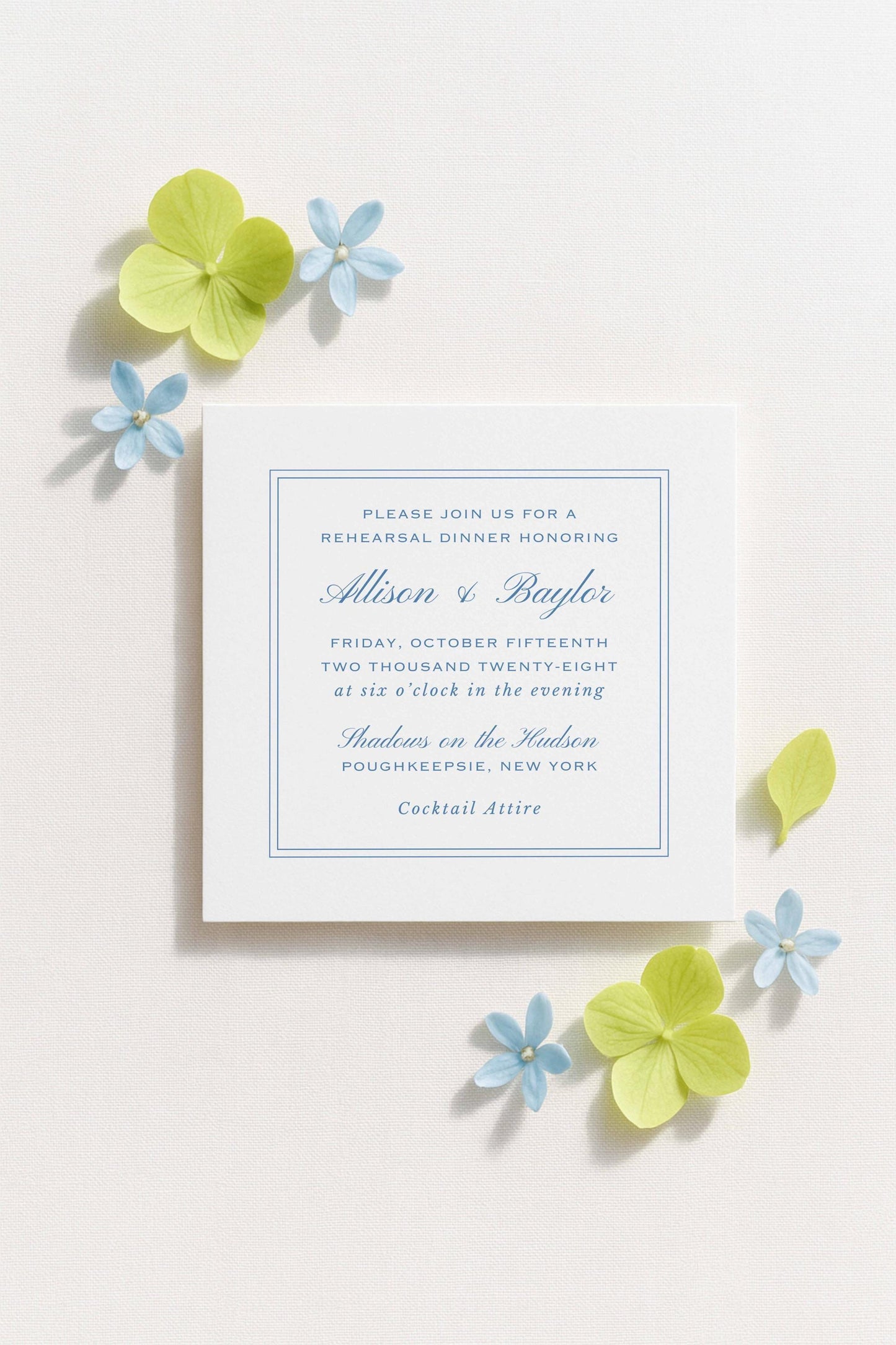 Blue Rattan Rehearsal Dinner Invitation