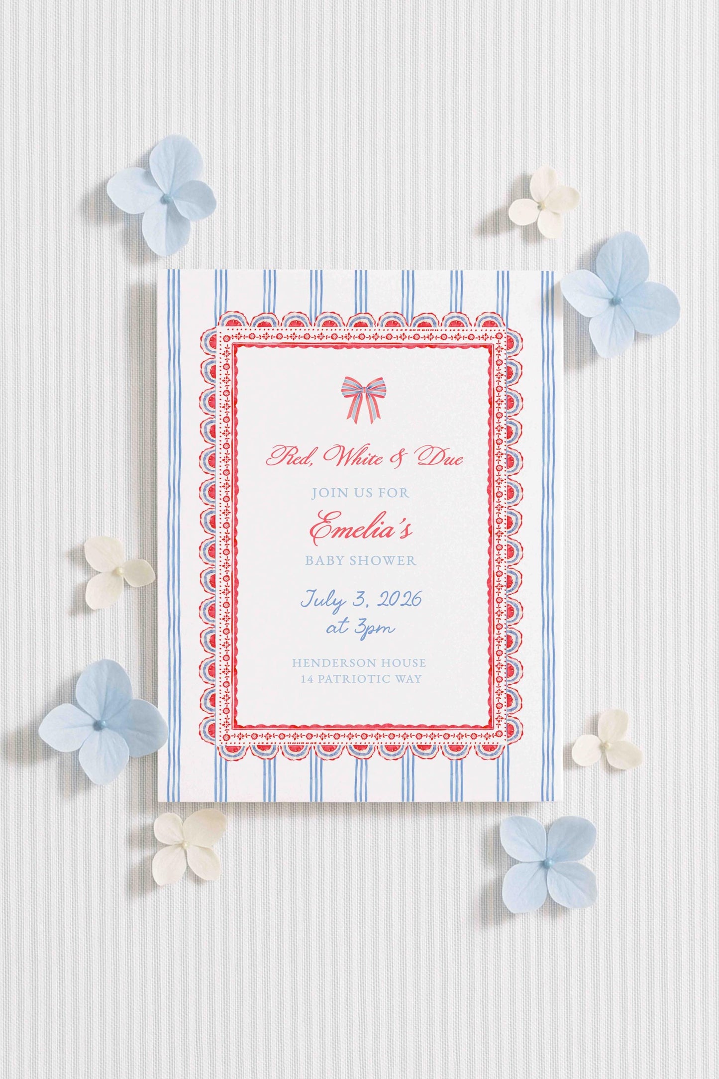 Red, White & Due Baby Shower Invitation Template