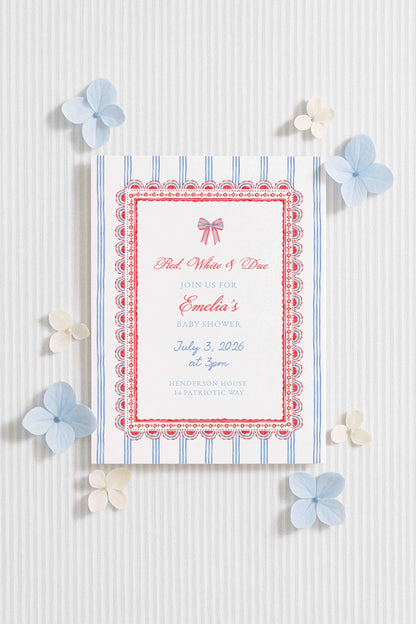 Red, White & Due Baby Shower Invitation Template
