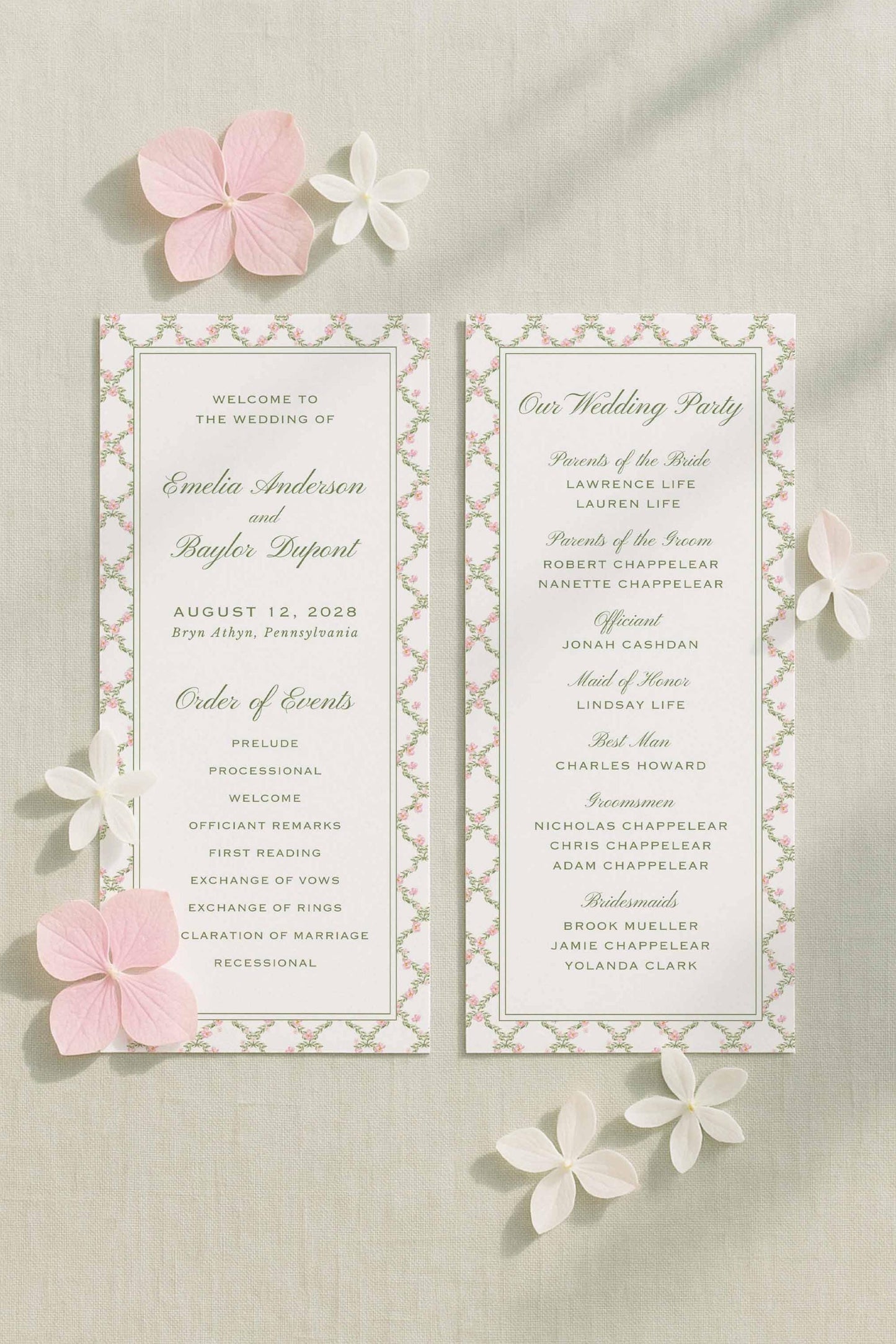 Watercolor Trellis Wedding Program Template