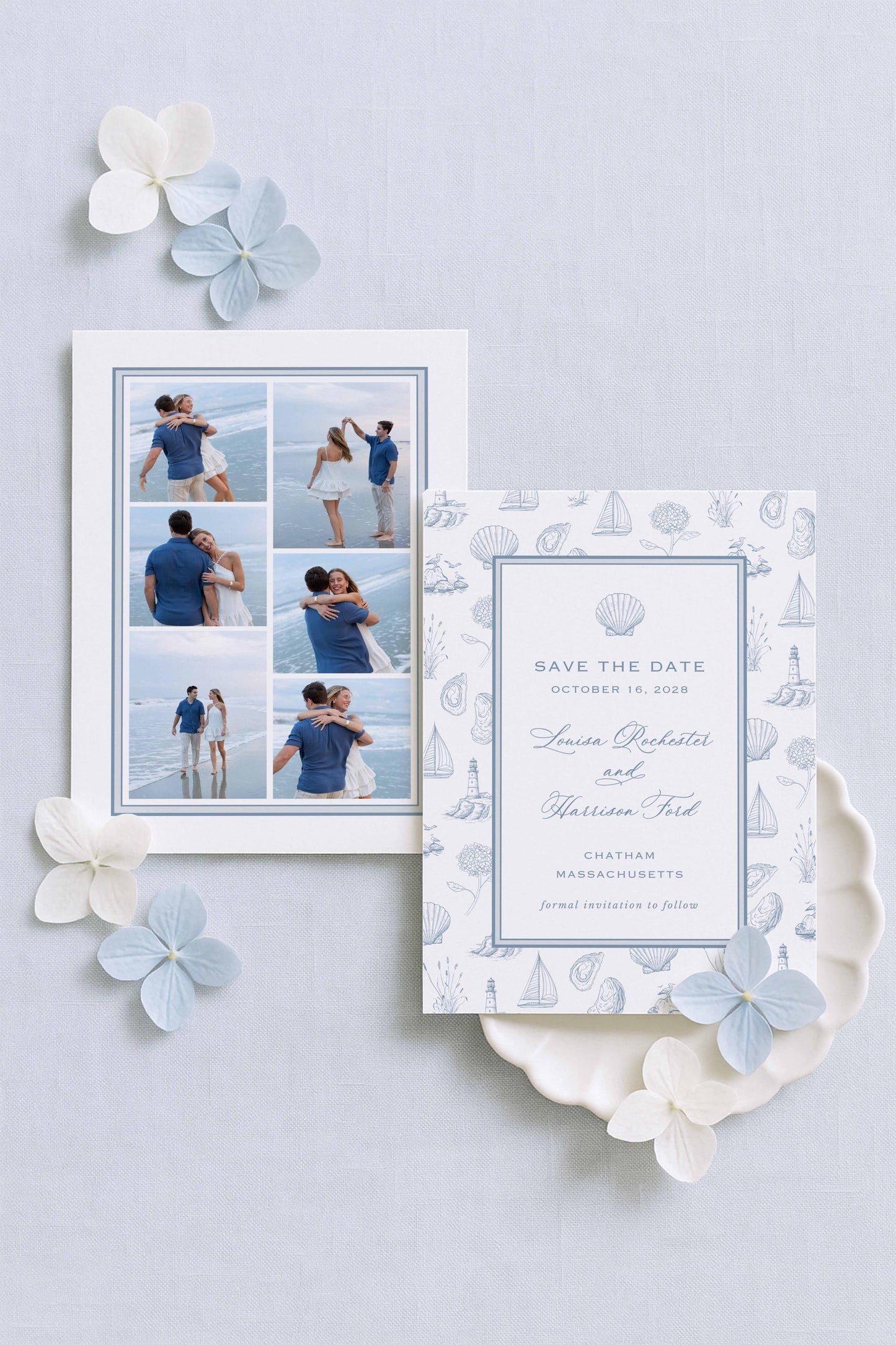 Coastal Toile Save the Date Template