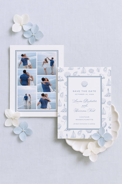 Coastal Toile Save the Date Template