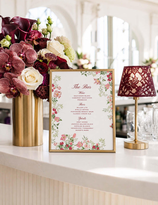 Dusty Pink Floral Wedding Bar Menu Template