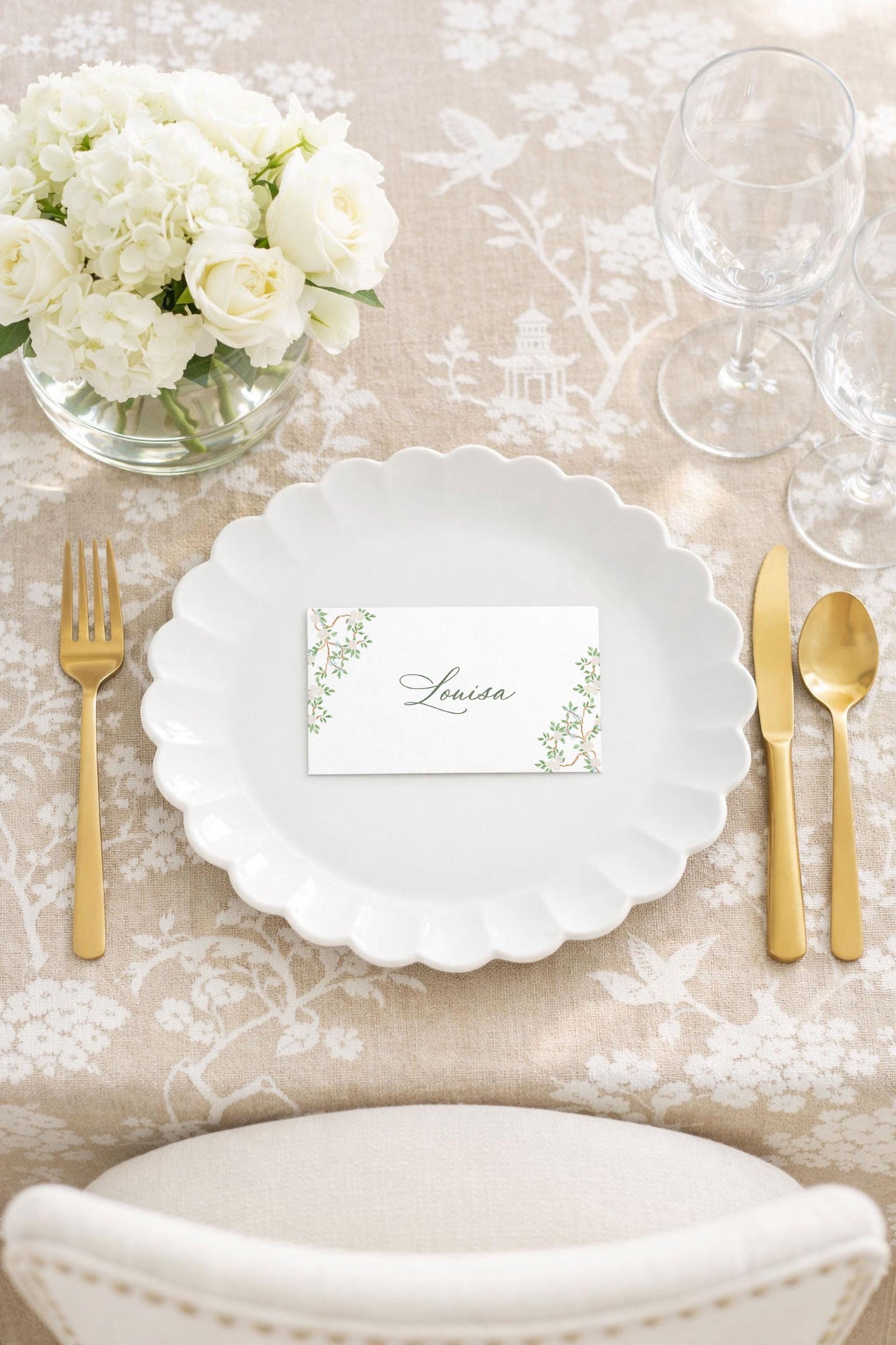 Neutral Chinoiserie Wedding Place Card Template