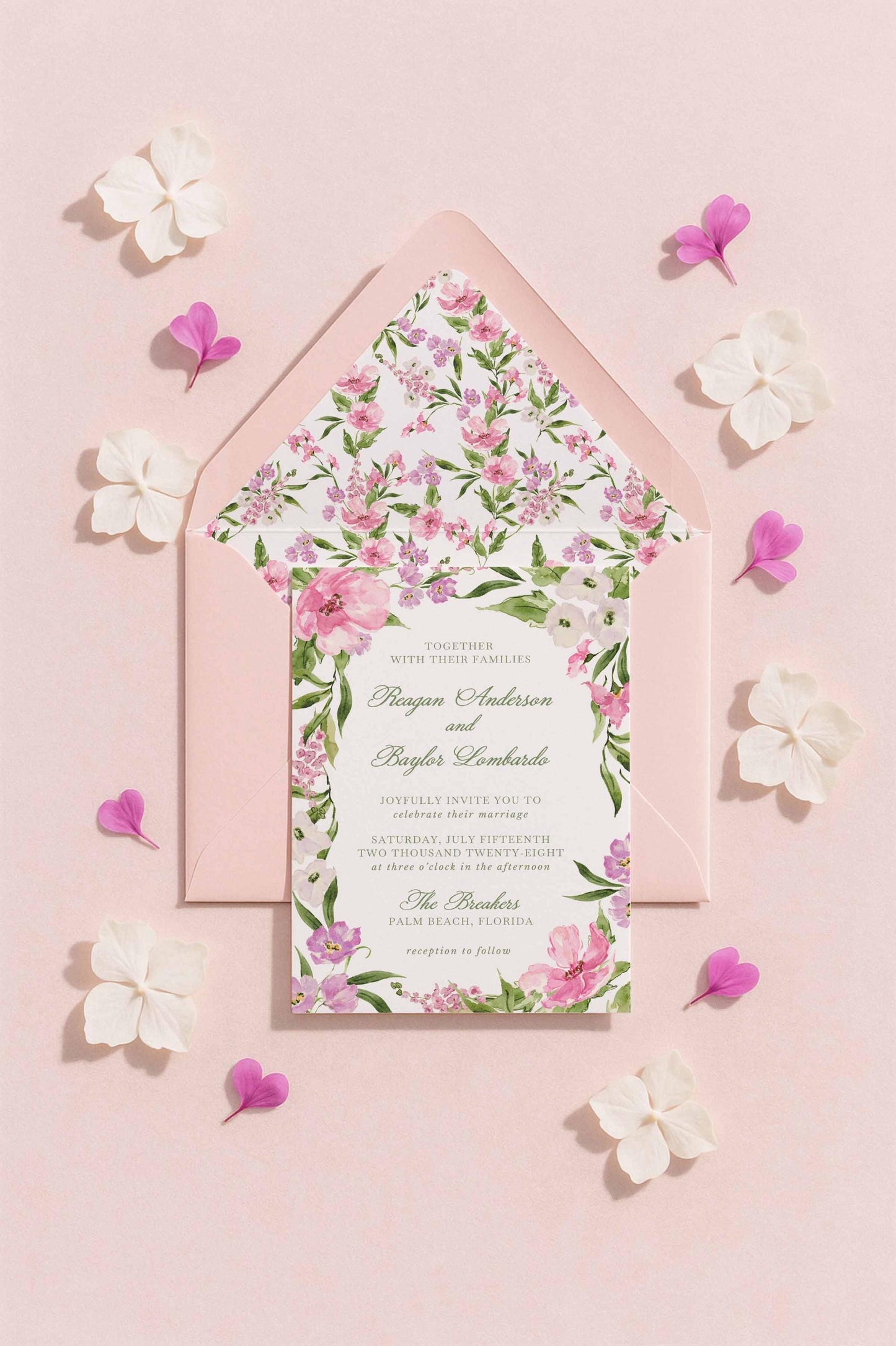 Purple Floral Wedding Invitation Suite Template