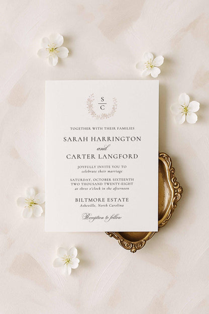 Neutral Floral Line Art Wedding Invitation Suite Template