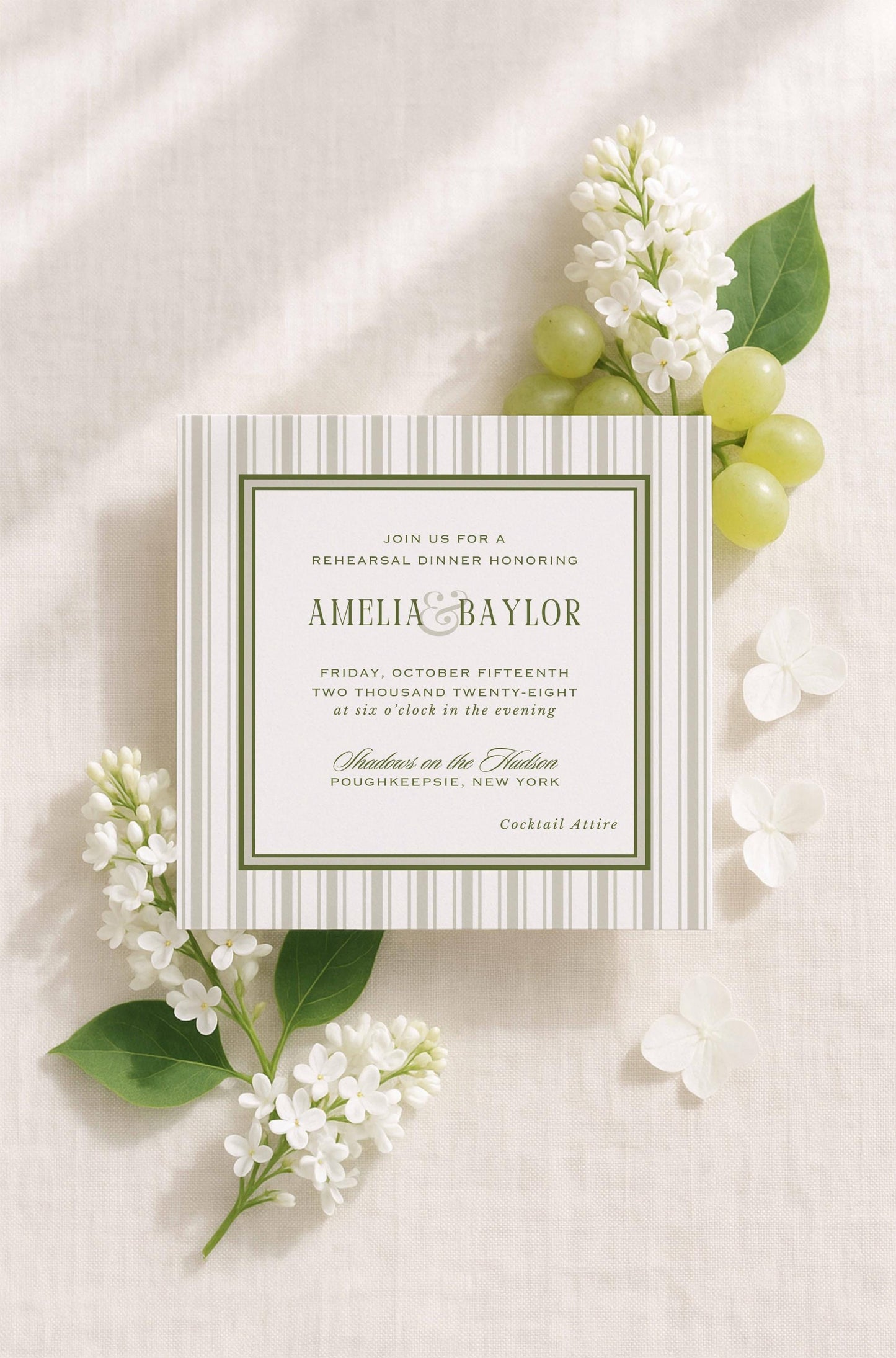 Old Money Striped Rehearsal Dinner Invitation