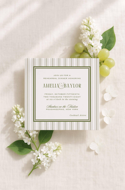 Old Money Striped Rehearsal Dinner Invitation