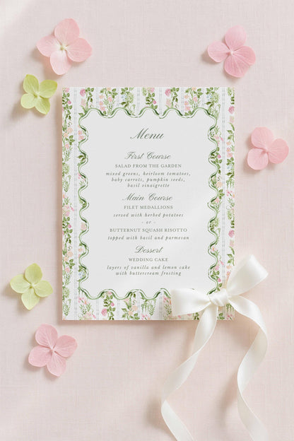 Hand-Painted Floral Wedding Menu Template
