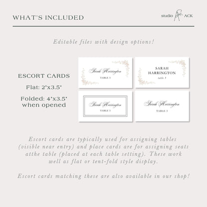 Neutral Floral Line Art Wedding Escort Card Template