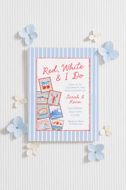 Red, White & I Do Engagement Party Invitation Template