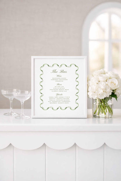 Watercolor Trellis Wedding Bar Menu Template