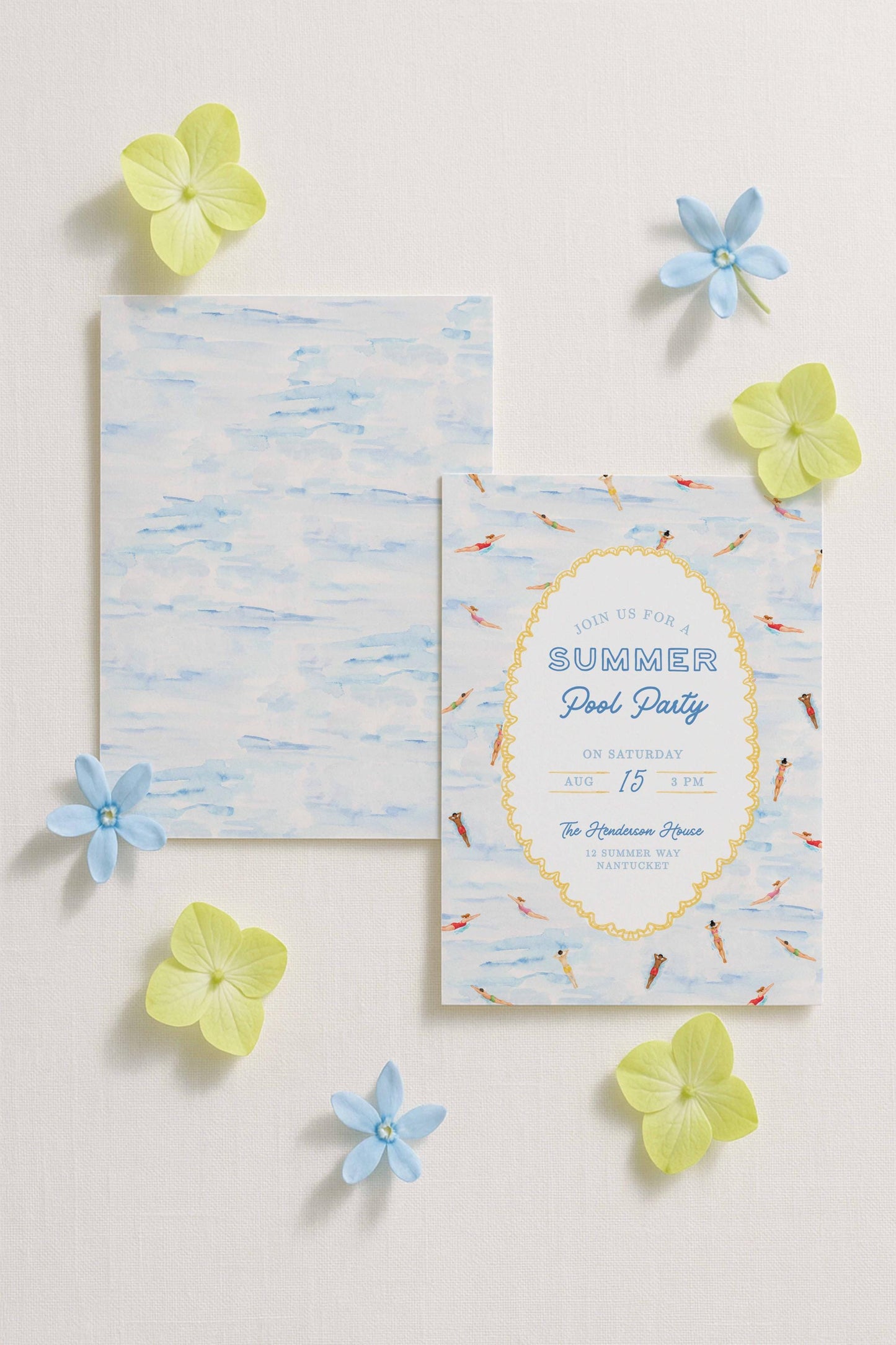Summer Pool Party Invitation Template, Fun Hand Painted Watercolor Swim Party Invite, Summer Celebration, Poolside Event