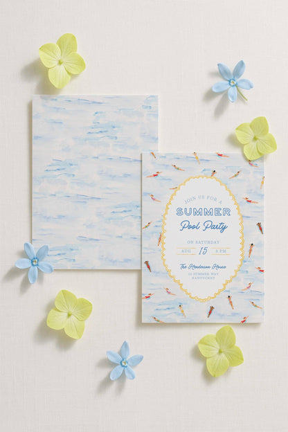 Summer Pool Party Invitation Template, Fun Hand Painted Watercolor Swim Party Invite, Summer Celebration, Poolside Event