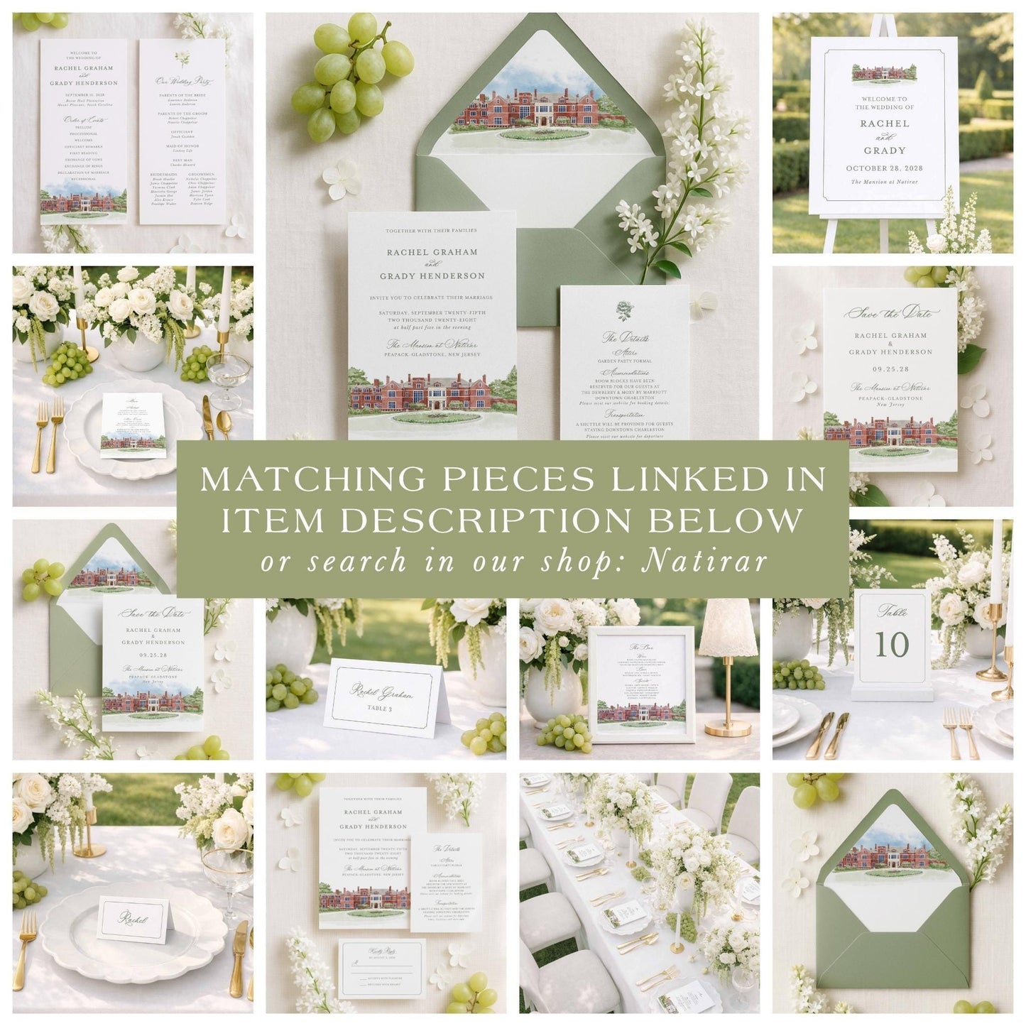 Mansion at Natirar Wedding Invitation Suite Template