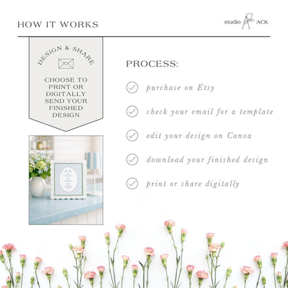 Blue Rattan Wedding Bar Menu Template