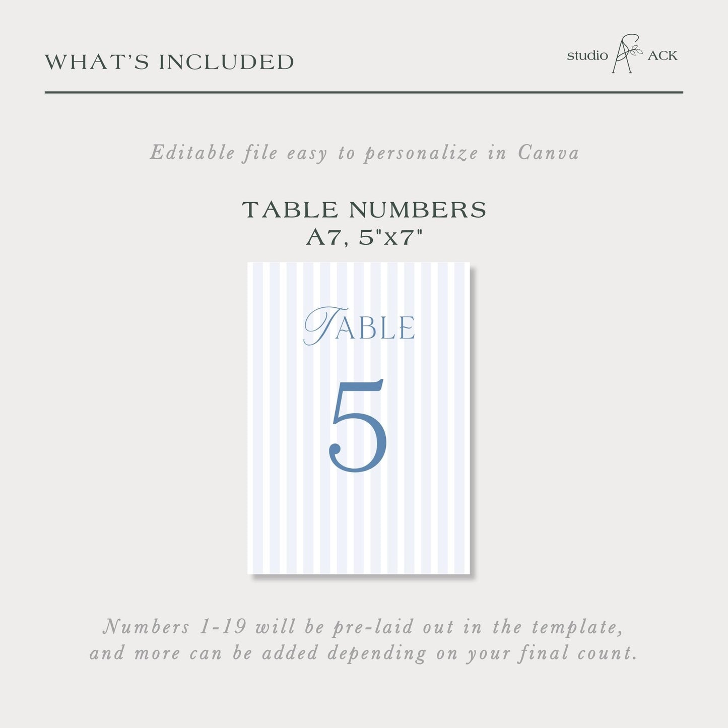 The image is a single image that contains a table number template with the number 5.