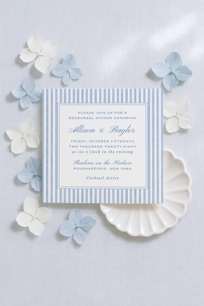 Blue Striped Rehearsal Dinner Invitation