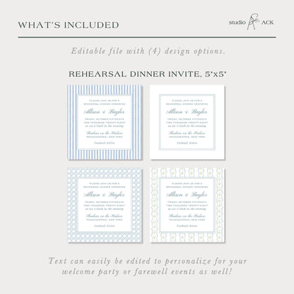 Blue Rattan Rehearsal Dinner Invitation