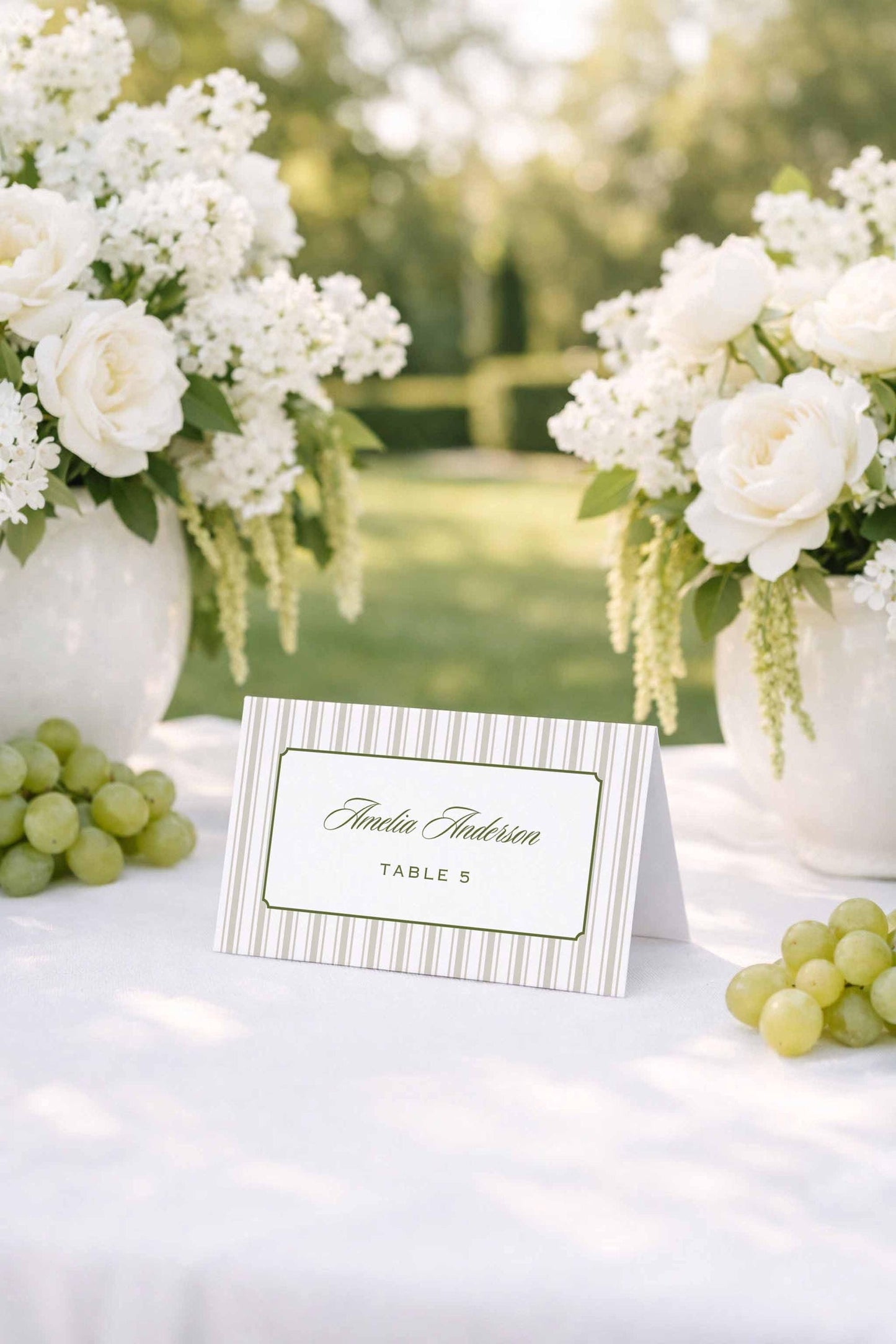 Old Money Striped Wedding Escort Card Template