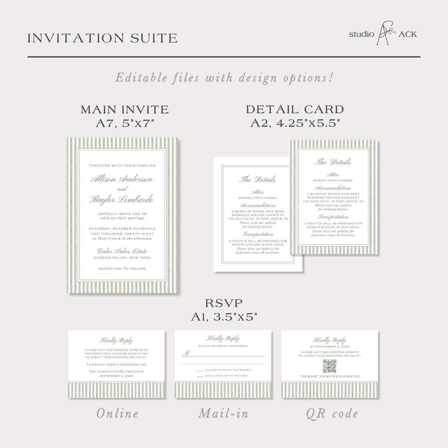 Green Striped Wedding Template Bundle