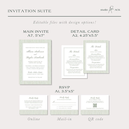 Green Striped Wedding Template Bundle