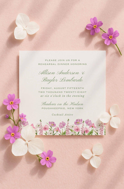 Purple Floral Rehearsal Dinner Invitation
