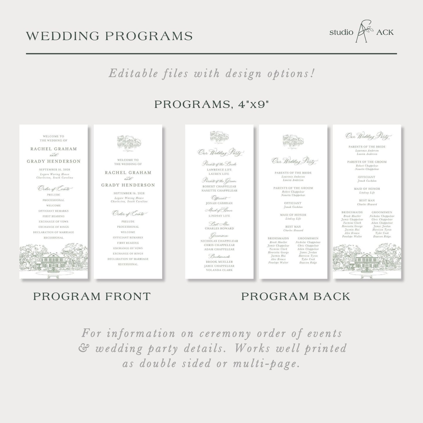 Legare Waring House Wedding Program Template