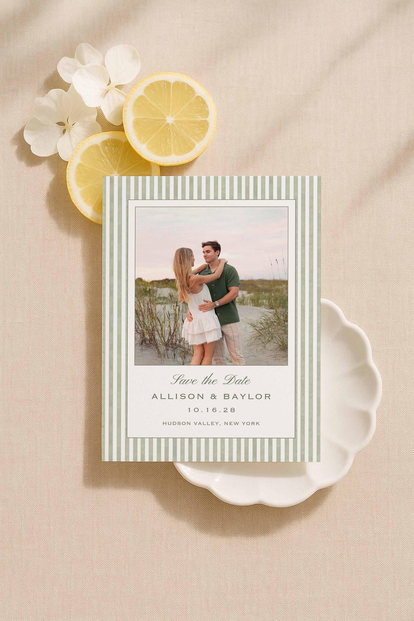 Green Striped Save the Date Template
