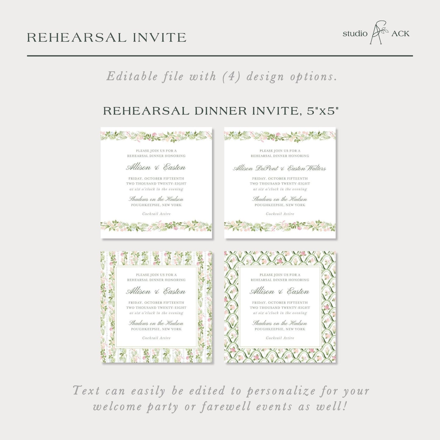 Hand-Painted Floral Rehearsal Dinner Invitation