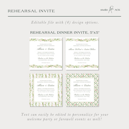 Hand-Painted Floral Rehearsal Dinner Invitation