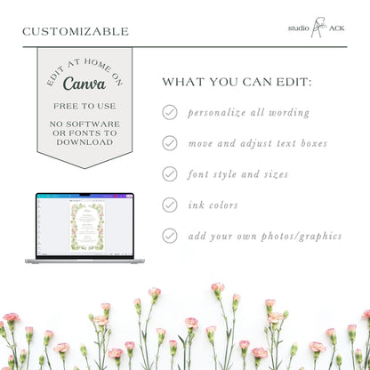 Hand-Painted Floral Wedding Menu Template