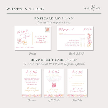 Pink & Orange Tropical Wedding Passport Invitation Template