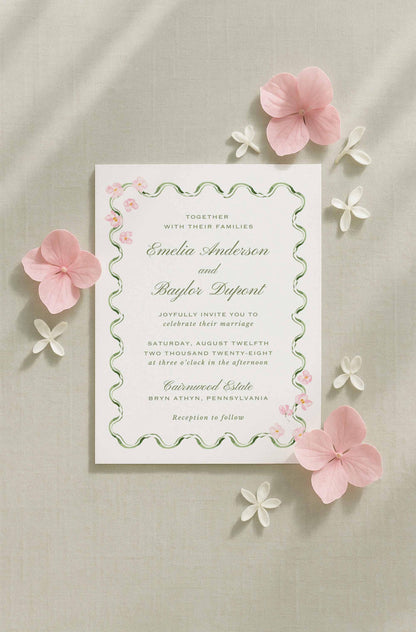 Watercolor Trellis Wedding Invitation Suite Template