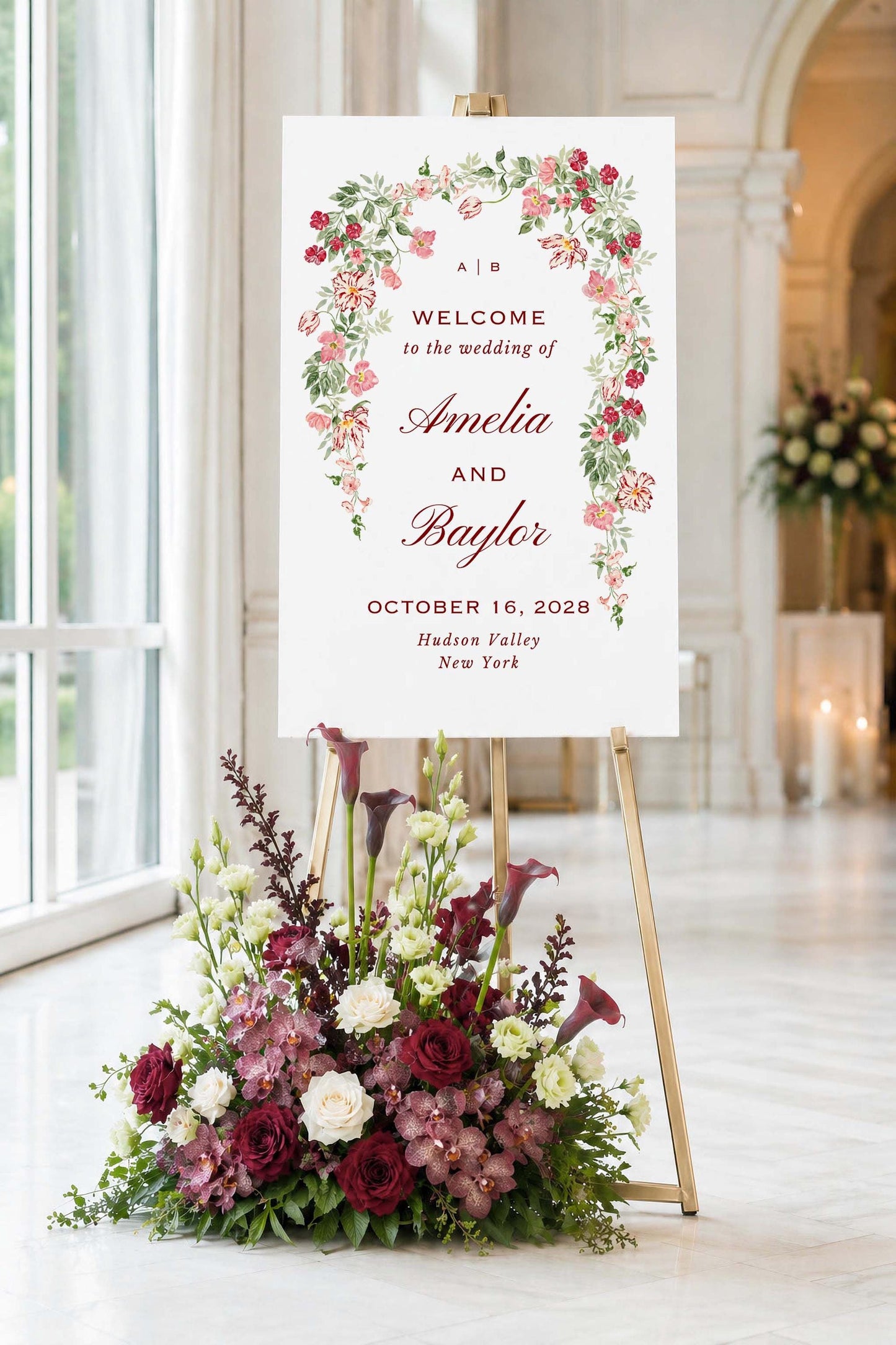 Dusty Pink Floral Wedding Welcome Sign Template