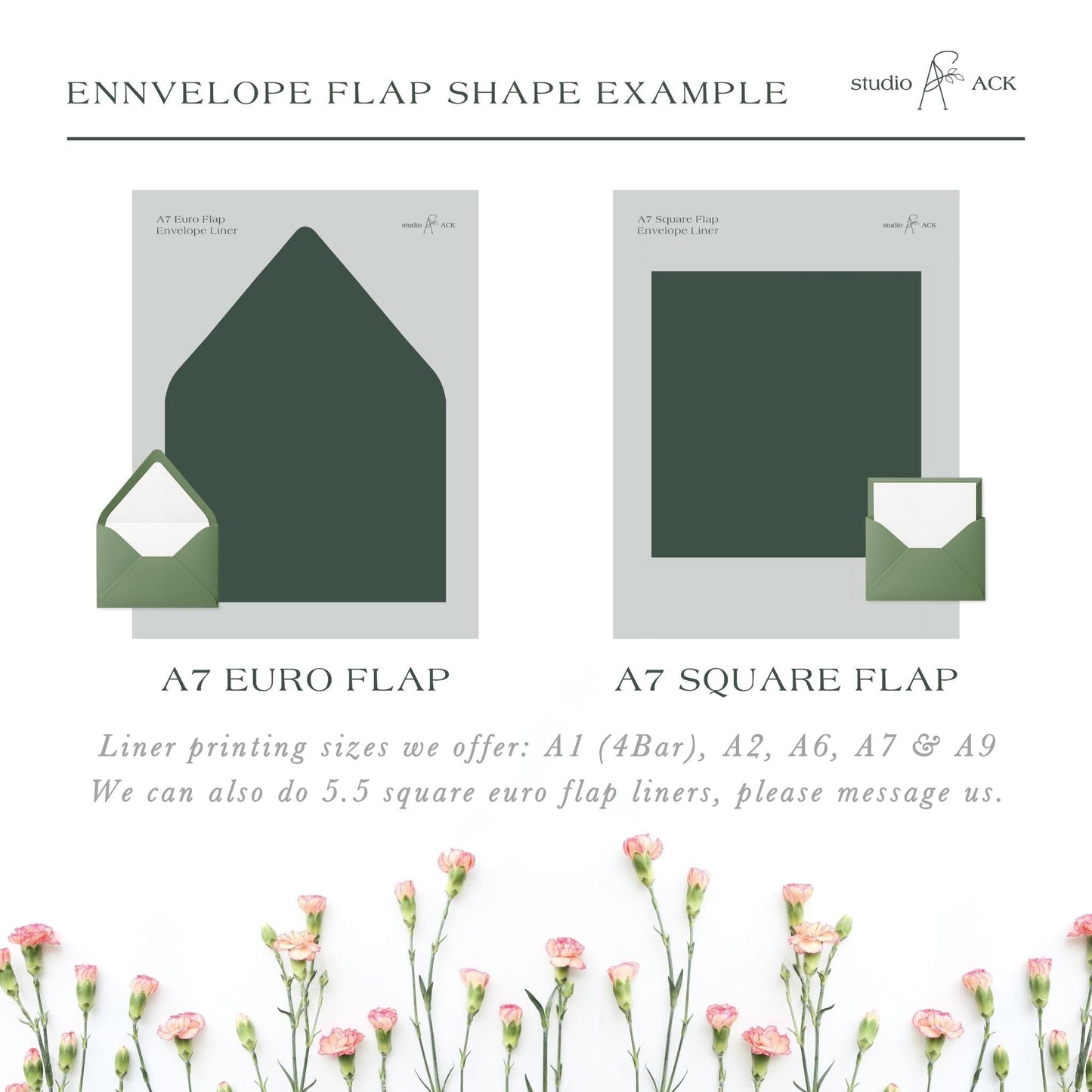 Envelope Liner Printing | Professional Wedding Liners & Envelopes | Euro or Square Flap in A1, A2, A6, A7 or A9 Size
