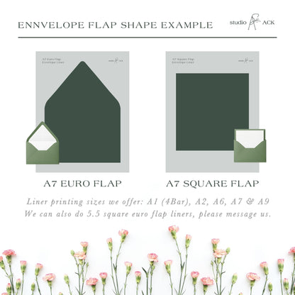 Envelope Liner Printing | Professional Wedding Liners & Envelopes | Euro or Square Flap in A1, A2, A6, A7 or A9 Size