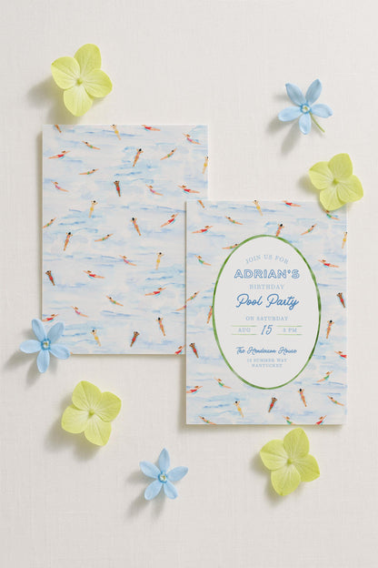 Watercolor Birthday Pool Party Invitation Template, Summer Birthday Invite, Swim Party, Poolside Celebration, Fun Swimming Bday Party