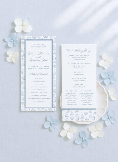 Coastal Toile Wedding Program Template