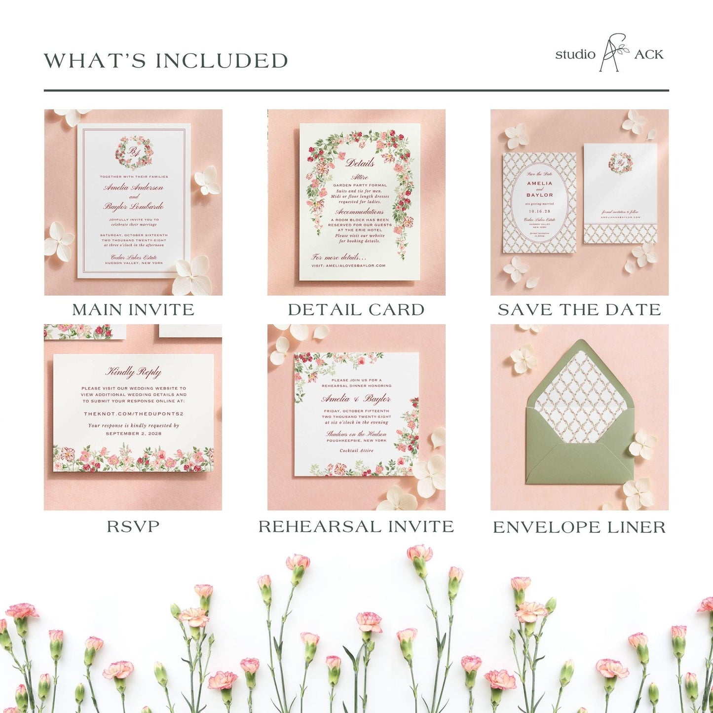 Dusty Pink Floral Wedding Template Bundle