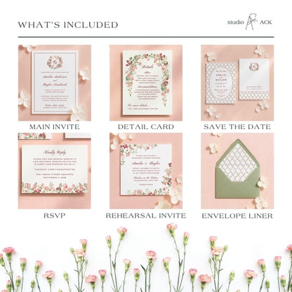 Dusty Pink Floral Wedding Template Bundle