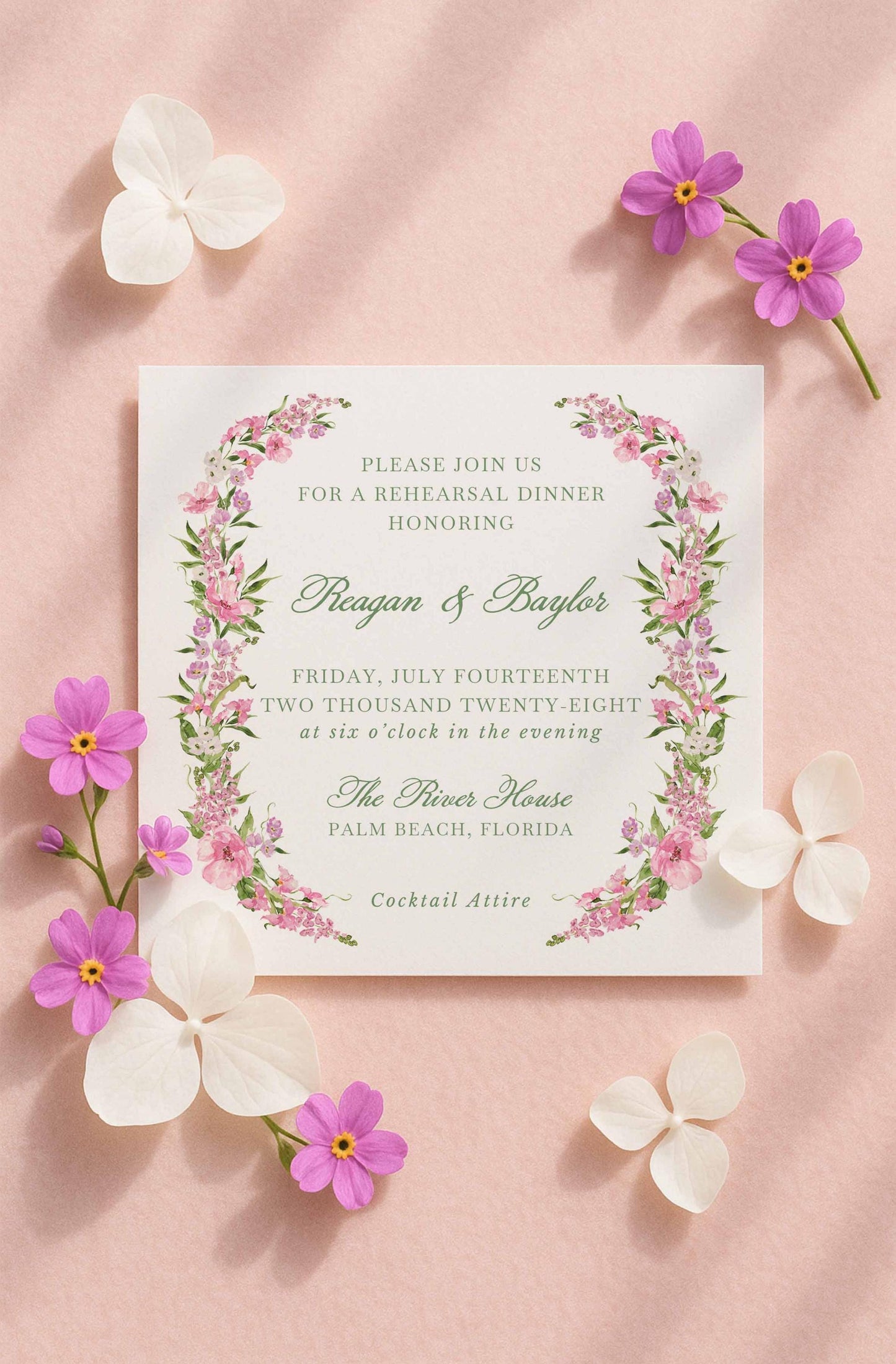 Purple Floral Rehearsal Dinner Invitation