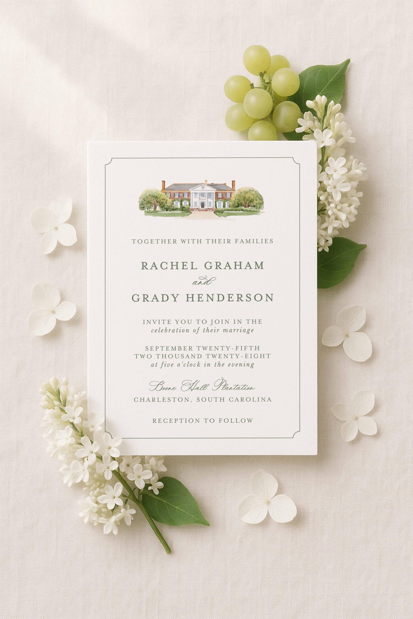 Boone Hall Wedding Invitation Suite Template