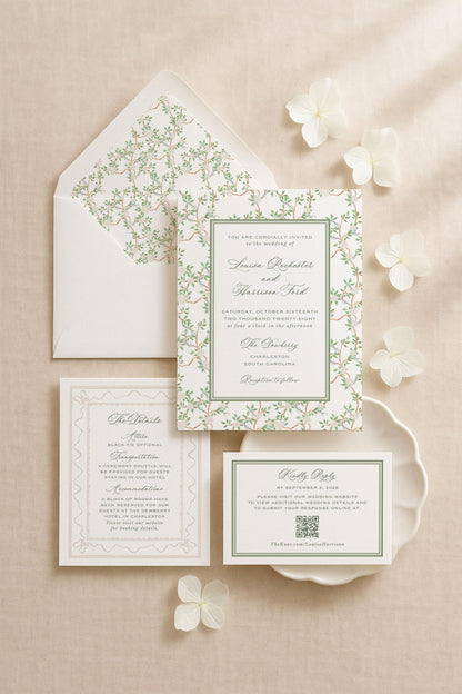 Neutral Chinoiserie Wedding Invitation Suite Template