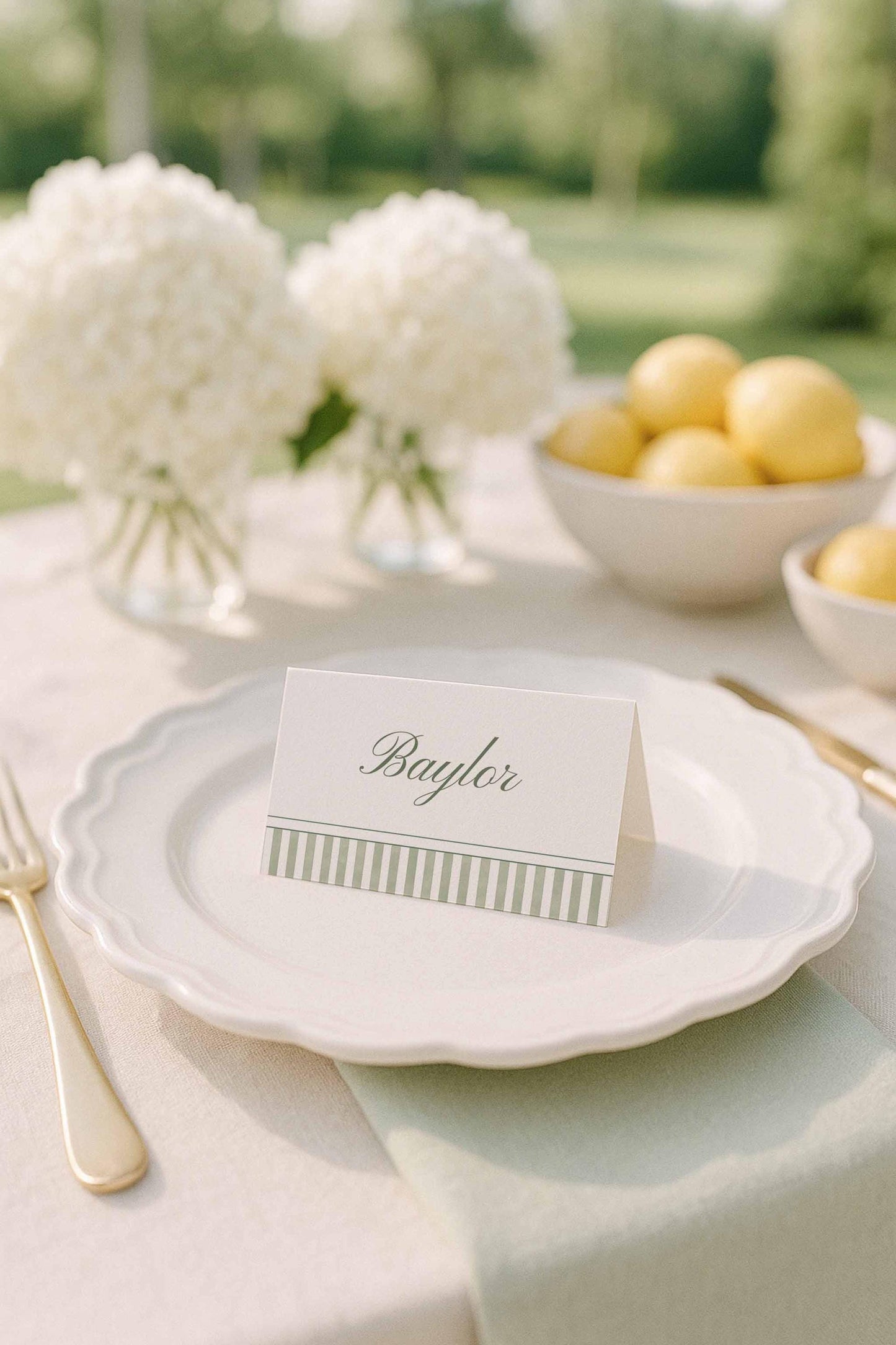 Green Striped Wedding Place Card Template
