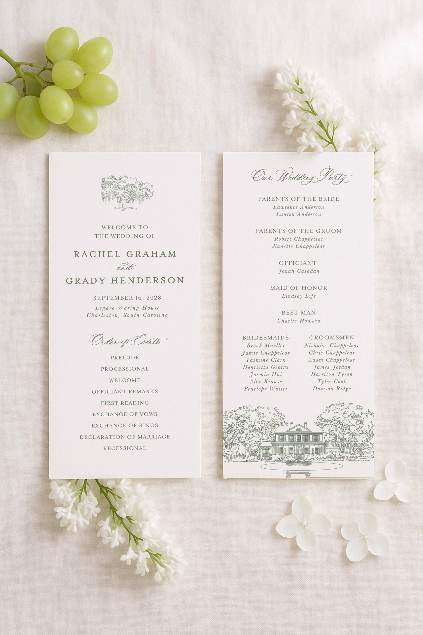Legare Waring House Wedding Program Template