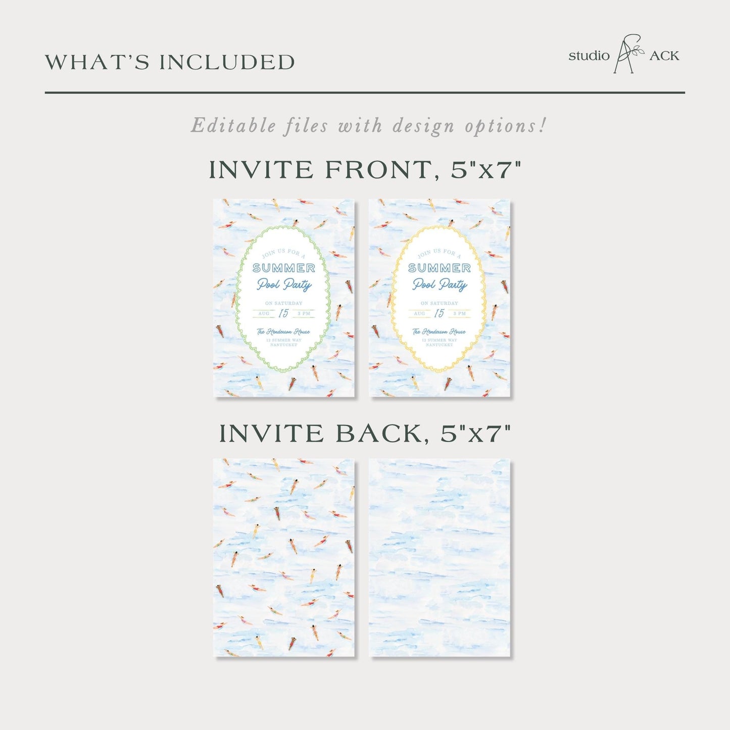Summer Pool Party Invitation Template, Fun Hand Painted Watercolor Swim Party Invite, Summer Celebration, Poolside Event