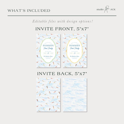 Summer Pool Party Invitation Template, Fun Hand Painted Watercolor Swim Party Invite, Summer Celebration, Poolside Event