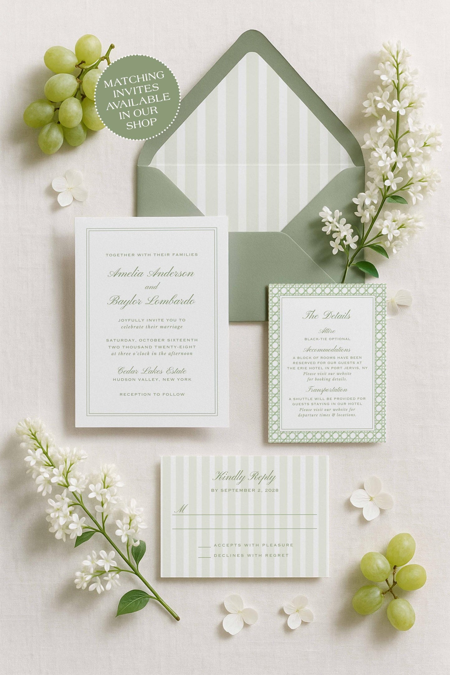 Green Rattan Rehearsal Dinner Invitation