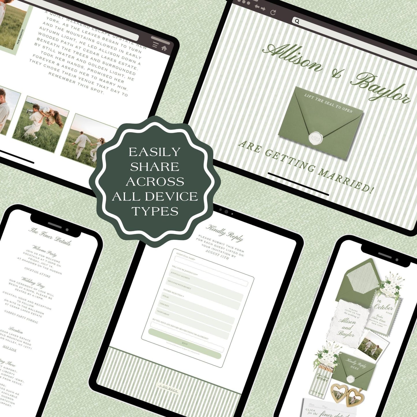 Green Striped Wedding Website Template